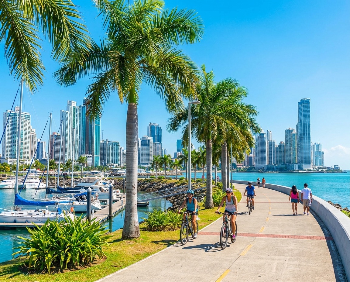 Amador Causeway and Panama City skyline